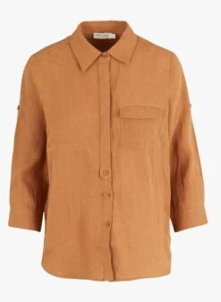 SEE U SOON Brown Loose-fit Linen Shirt With Classic Collar -Morganmai Store 4103676