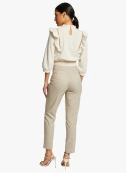 MORGAN TIRILOK - Beige High-neck Embroidered Cotton-blend Top -Morganmai Store 4105392