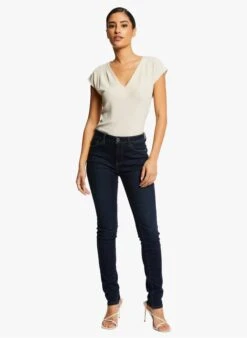 MORGAN DIROSA - Beige V-neck T-shirt With Metallic Thread -Morganmai Store 4105399