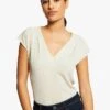 MORGAN DIROSA - Beige V-neck T-shirt With Metallic Thread