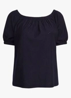 ESPRIT Blue Embroidered Cotton Top With Round Neck -Morganmai Store 4109461