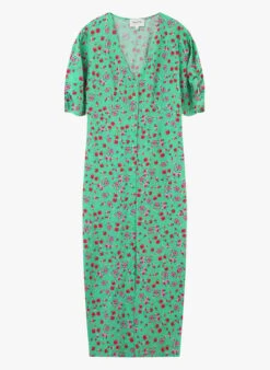 JEMMAPES - Straight Floral Print V-neck Midi Dress -Morganmai Store 4109595