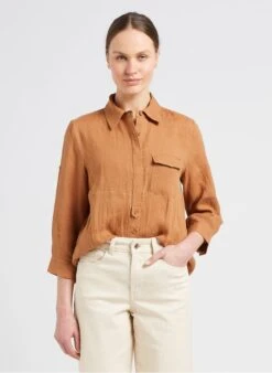 SEE U SOON Brown Loose-fit Linen Shirt With Classic Collar