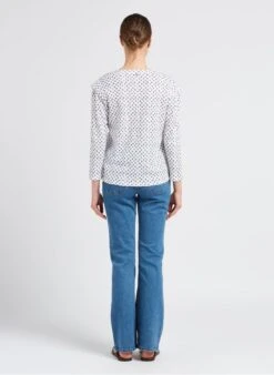 ONE STEP White Polka Dot Print Cotton-blend V-neck T-shirt -Morganmai Store 4110220