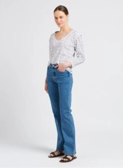 ONE STEP White Polka Dot Print Cotton-blend V-neck T-shirt -Morganmai Store 4110221