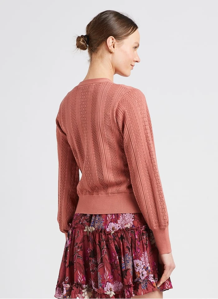 BERENICE GAMMA - Orange V-neck Cardigan With Openwork Embroidery 2 BERENICE GAMMA - Orange V-neck Cardigan With Openwork Embroidery - Image 2