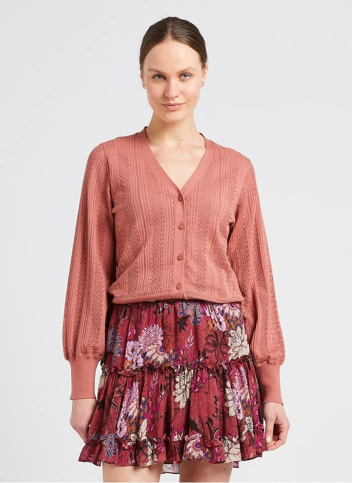 BERENICE GAMMA - Orange V-neck Cardigan With Openwork Embroidery 1 BERENICE GAMMA - Orange V-neck Cardigan With Openwork Embroidery