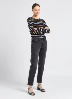 SONIA RYKIEL Black Cotton Cardigan With Multicolored Stripes 10 SONIA RYKIEL Black Cotton Cardigan With Multicolored Stripes -Morganmai Store 4110336