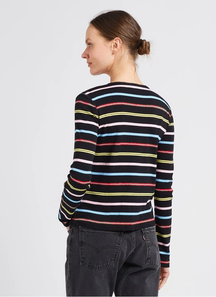 SONIA RYKIEL Black Cotton Cardigan With Multicolored Stripes 2 SONIA RYKIEL Black Cotton Cardigan With Multicolored Stripes - Image 2