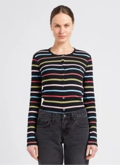 SONIA RYKIEL Black Cotton Cardigan With Multicolored Stripes