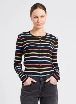 SONIA RYKIEL Black Cotton Cardigan With Multicolored Stripes 9 SONIA RYKIEL Black Cotton Cardigan With Multicolored Stripes -Morganmai Store 4110339