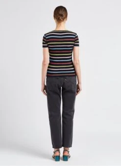 SONIA RYKIEL Black Striped Cotton T-shirt -Morganmai Store 4110340
