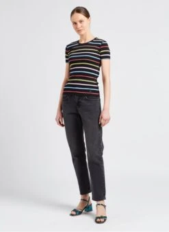 SONIA RYKIEL Black Striped Cotton T-shirt -Morganmai Store 4110341