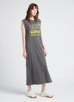 DAYTONA HEAT - Grey Long Cotton Dress With Screen Print -Morganmai Store 4110414