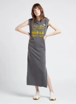 DAYTONA HEAT - Grey Long Cotton Dress With Screen Print -Morganmai Store 4110417