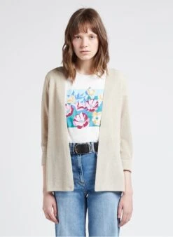 GERARD DAREL LAHINA - White Straight Ribbed Knit Cardigan