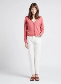 ONE STEP Pink V-neck Organic Cotton Cardigan -Morganmai Store 4110639