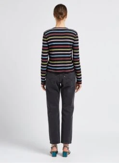 SONIA RYKIEL Black Cotton Cardigan With Multicolored Stripes 11 SONIA RYKIEL Black Cotton Cardigan With Multicolored Stripes -Morganmai Store 4111208