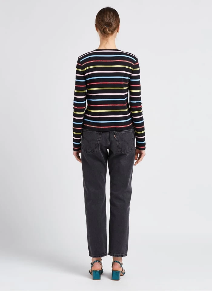 SONIA RYKIEL Black Cotton Cardigan With Multicolored Stripes 6 SONIA RYKIEL Black Cotton Cardigan With Multicolored Stripes - Image 6