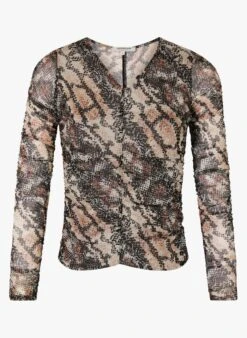 MORGAN TELEON - Multicolored Snakeskin Print V-neck Top -Morganmai Store 4111573