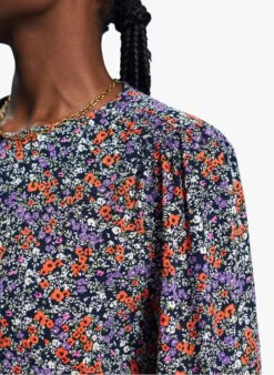 ESPRIT Blue Round-neck Floral Patterned Top -Morganmai Store 4111580