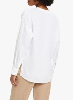 ESPRIT White Linen Henley Blouse -Morganmai Store 4111642