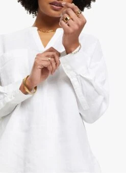 ESPRIT White Linen Henley Blouse -Morganmai Store 4111643