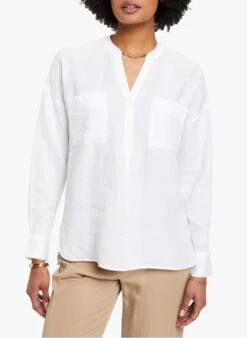 ESPRIT White Linen Henley Blouse