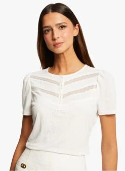 MORGAN DLINA - White Round-neck Top With Lace