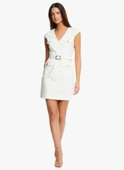 MORGAN RBILLY - White Short Fitted Cotton-blend Dress -Morganmai Store 4111693