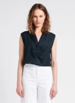 Sessun DELLE - Green Fluid V-neck Jersey T-shirt