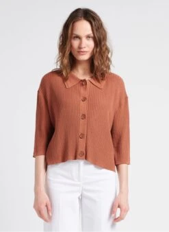 Sessun GILLO - Brown Buttoned Cardigan With Classic Collar