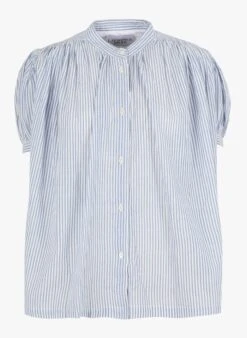 AJMER - Blue Loose-fit Cotton Shirt With Mandarin Collar -Morganmai Store 4112998