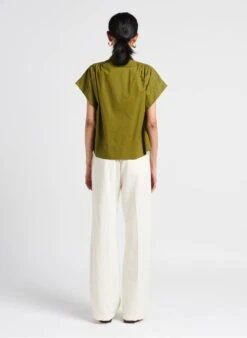 Soeur MADAGASCAR - Green Cotton Poplin V-neck Blouse -Morganmai Store 4114933