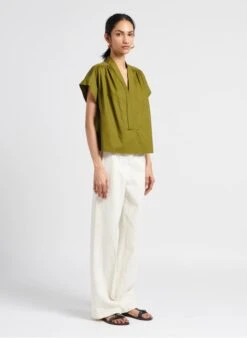 Soeur MADAGASCAR - Green Cotton Poplin V-neck Blouse -Morganmai Store 4114934