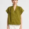 Soeur MADAGASCAR - Green Cotton Poplin V-neck Blouse