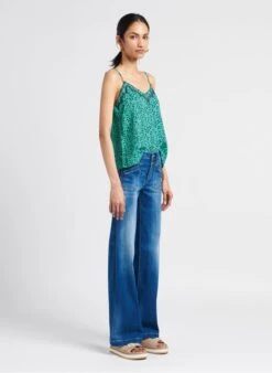 LE TEMPS DES CERISES JANNA - Green Floral Pattern V-neck Camisole -Morganmai Store 4114997