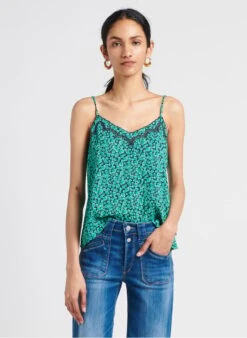 LE TEMPS DES CERISES JANNA - Green Floral Pattern V-neck Camisole