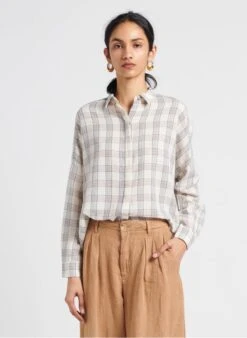 Sessun DELIMA - Striped Checked Cotton Shirt With Classic Collar