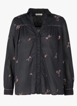 JERRY - Black V-neck Embroidered Cotton Straight-cut Shirt 8 JERRY - Black V-neck Embroidered Cotton Straight-cut Shirt -Morganmai Store 4115715