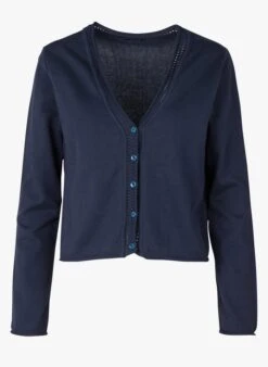 ONE STEP Blue V-neck Organic Cotton Cardigan -Morganmai Store 4115725