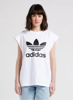 ADIDAS White Round-neck Cotton T-shirt With Screen-printed Logo -Morganmai Store 4115940