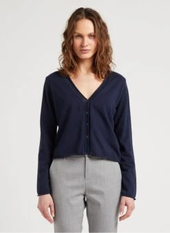 ONE STEP Blue V-neck Organic Cotton Cardigan