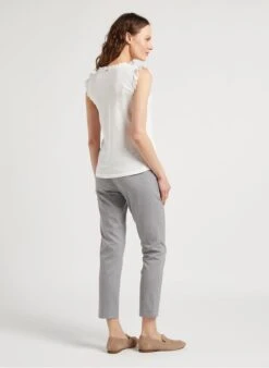 ONE STEP White V-neck Linen Top -Morganmai Store 4120636