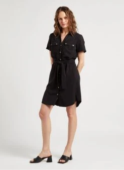 ONE STEP Black Short Shirt Dress -Morganmai Store 4120926
