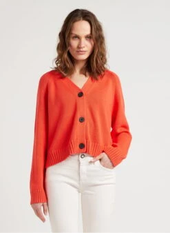 Whistles KARINE - Red Buttoned Cotton Cardigan