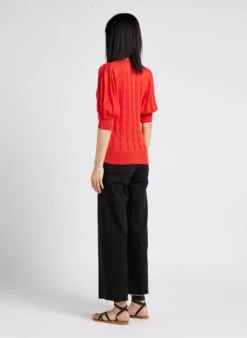 Orange V-neck Knit Cardigan -Morganmai Store 4121404