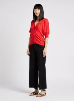 Orange V-neck Knit Cardigan -Morganmai Store 4121405