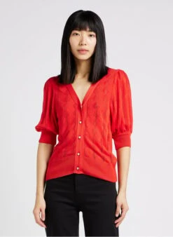 Orange V-neck Knit Cardigan