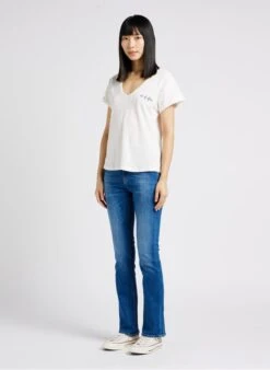 Maison Labiche CHATEAU OUT OF OFFICE - White Straight V-neck Linen And Cotton Blend T-shirt -Morganmai Store 4121593